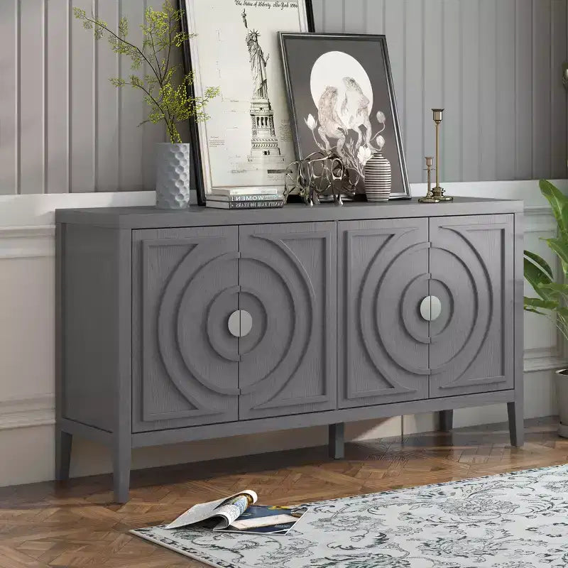 MAYEERTY Retro Sideboard Door with Circular Groove Design Round Metal Door Handle for Entrance Dining Room Gray