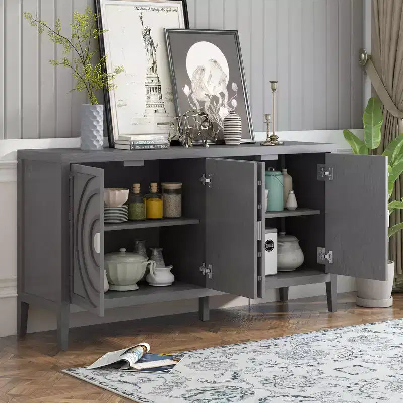 MAYEERTY Retro Sideboard Door with Circular Groove Design Round Metal Door Handle for Entrance Dining Room Gray