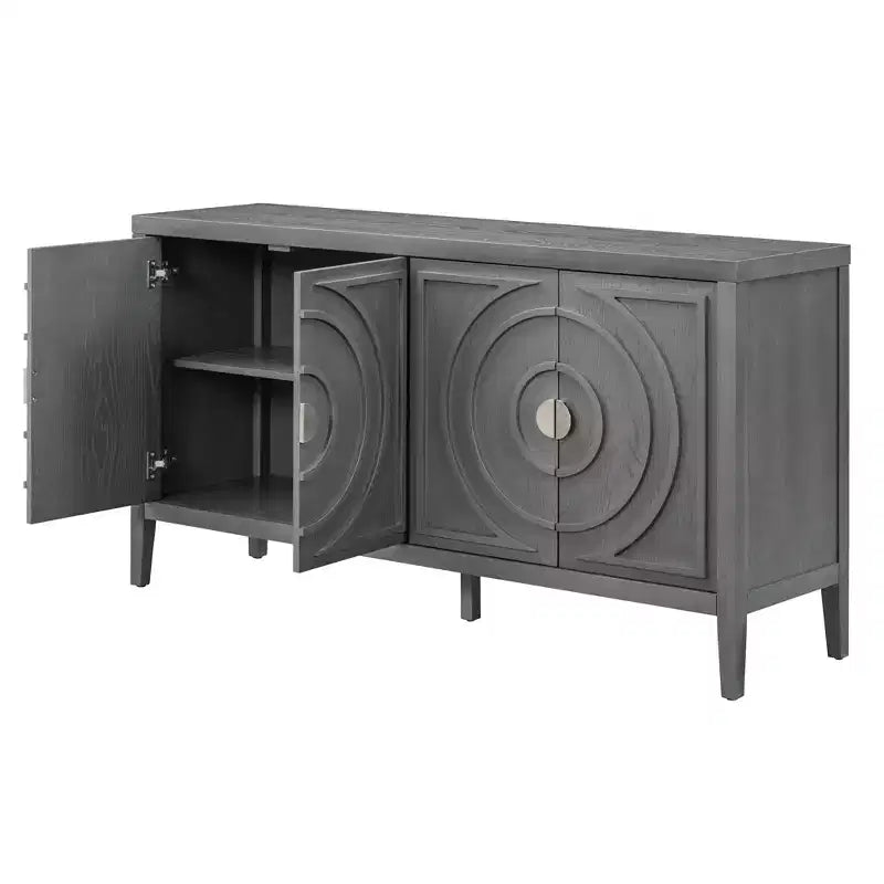 MAYEERTY Retro Sideboard Door with Circular Groove Design Round Metal Door Handle for Entrance Dining Room Gray