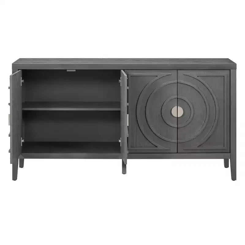 MAYEERTY Retro Sideboard Door with Circular Groove Design Round Metal Door Handle for Entrance Dining Room Gray