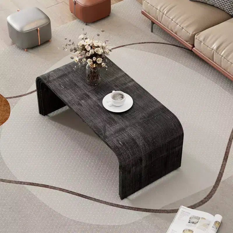 MAYEERTY Coffee Table with Curved Art Deco Design for Living Room or Dining Room Antique Black