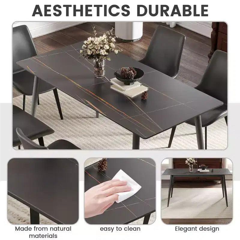 Okak 55.12 Modern Dining Table with Metal Leg for 6 Artificial Stone Kitchen Table for Kitchen, Dining Room