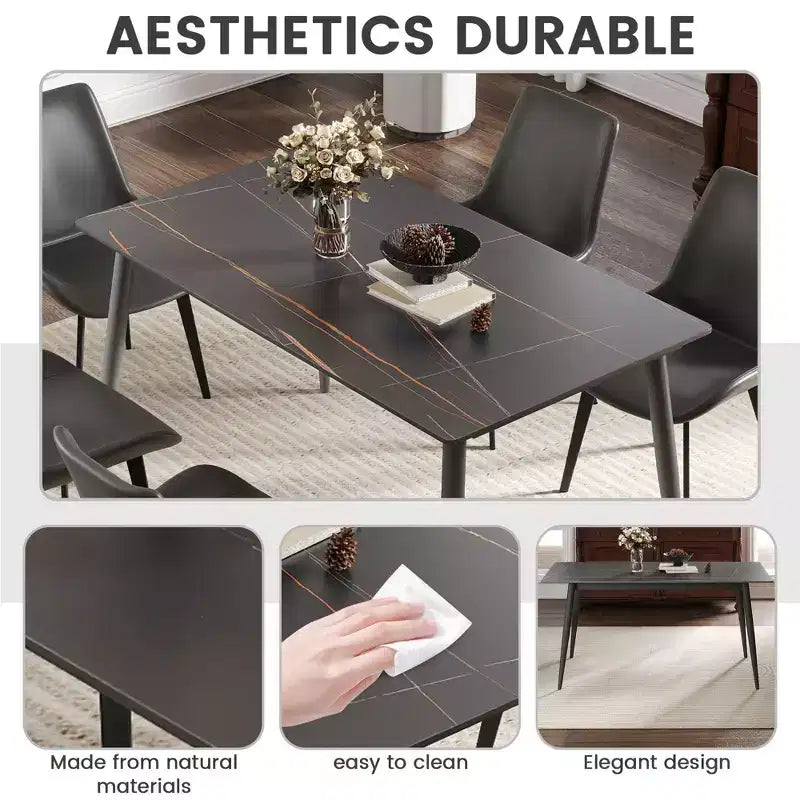 Okak 55.12 Modern Dining Table with Metal Leg for 6 Artificial Stone Kitchen Table for Kitchen, Dining Room