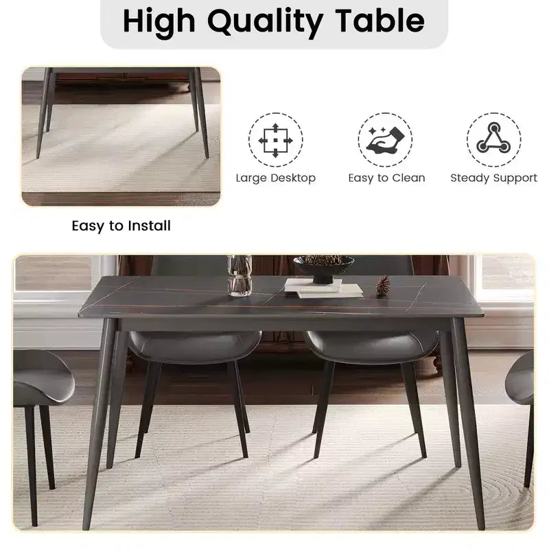 Okak 55.12 Modern Dining Table with Metal Leg for 6 Artificial Stone Kitchen Table for Kitchen, Dining Room