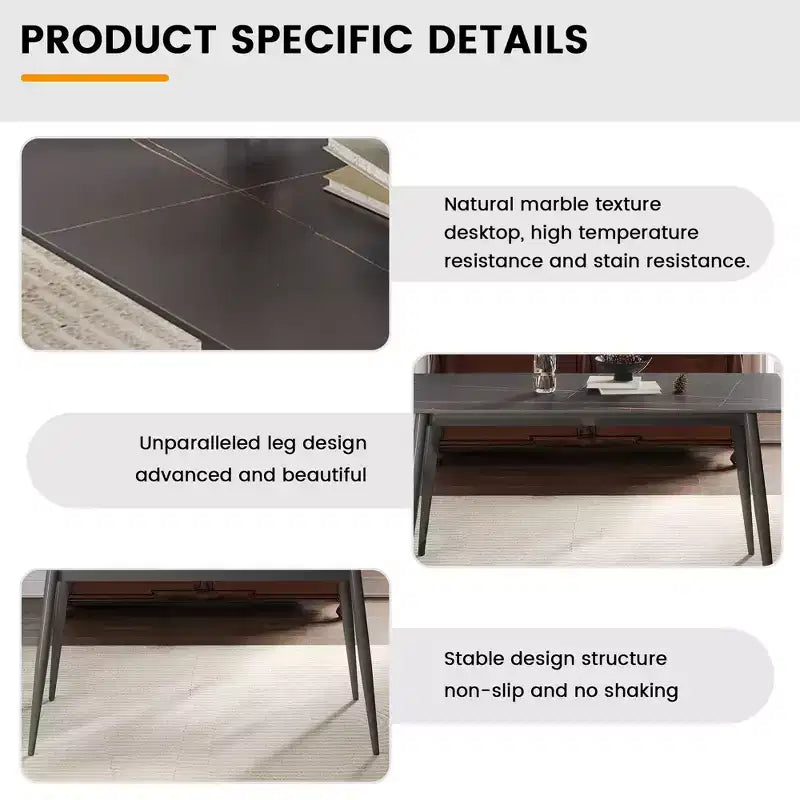 Okak 55.12 Modern Dining Table with Metal Leg for 6 Artificial Stone Kitchen Table for Kitchen, Dining Room
