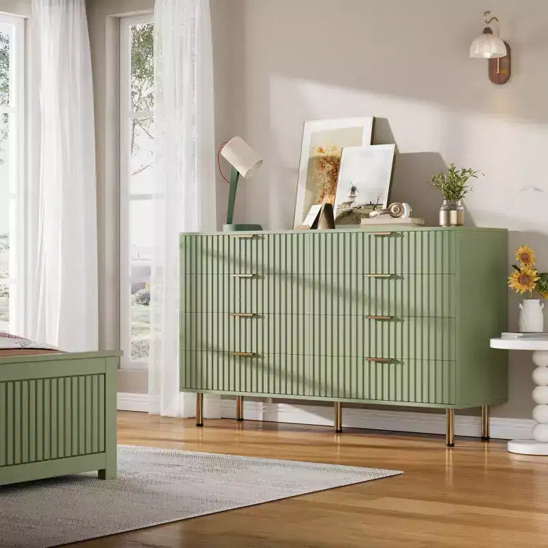 8 Drawer Dresser for Bedroom, Fluted 54 Wide Modern Chest of Drawers with Deep Drawers, Wooden Dresser Organizer for Living Room, Hallway, Kids Room