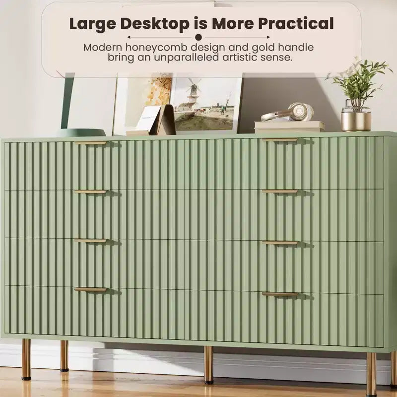 8 Drawer Dresser for Bedroom, Fluted 54 Wide Modern Chest of Drawers with Deep Drawers, Wooden Dresser Organizer for Living Room, Hallway, Kids Room