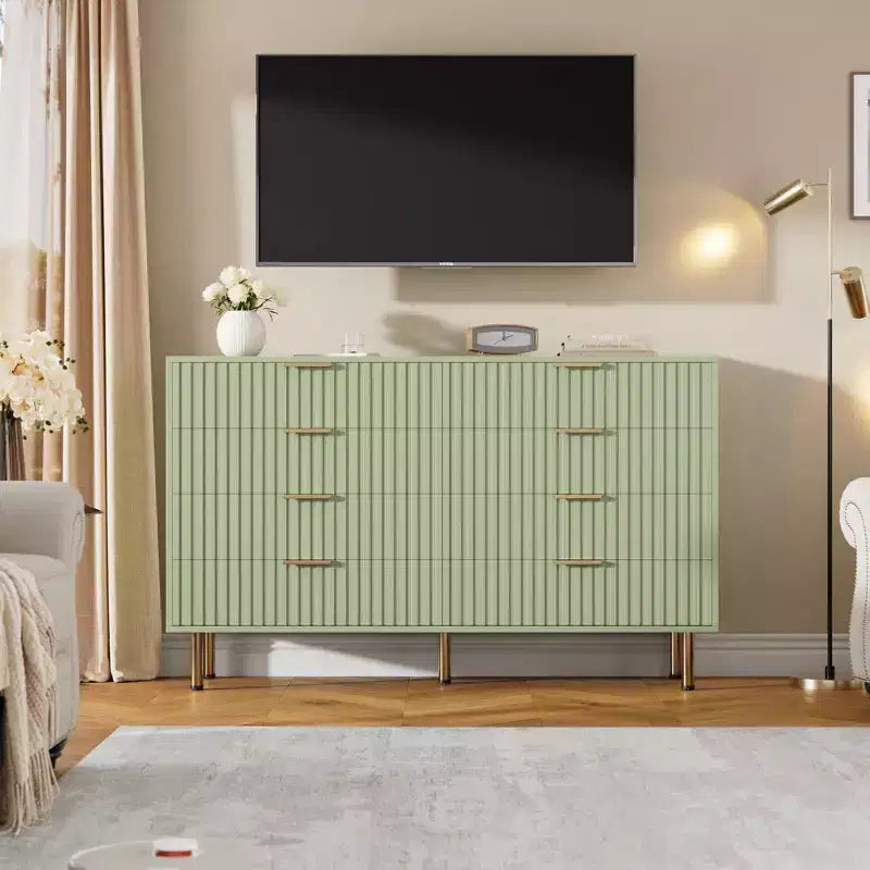 8 Drawer Dresser for Bedroom, Fluted 54 Wide Modern Chest of Drawers with Deep Drawers, Wooden Dresser Organizer for Living Room, Hallway, Kids Room