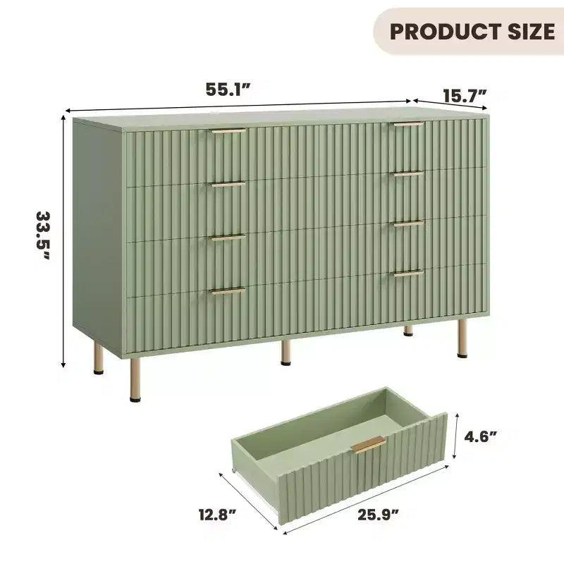 8 Drawer Dresser for Bedroom, Fluted 54 Wide Modern Chest of Drawers with Deep Drawers, Wooden Dresser Organizer for Living Room, Hallway, Kids Room