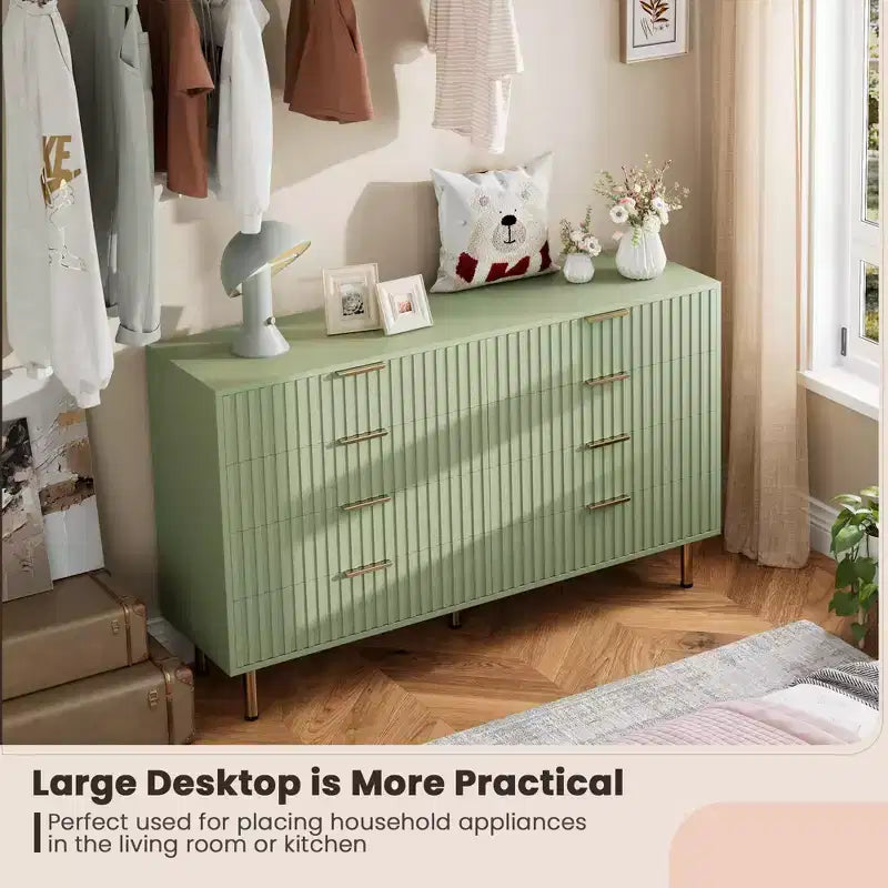 8 Drawer Dresser for Bedroom, Fluted 54 Wide Modern Chest of Drawers with Deep Drawers, Wooden Dresser Organizer for Living Room, Hallway, Kids Room