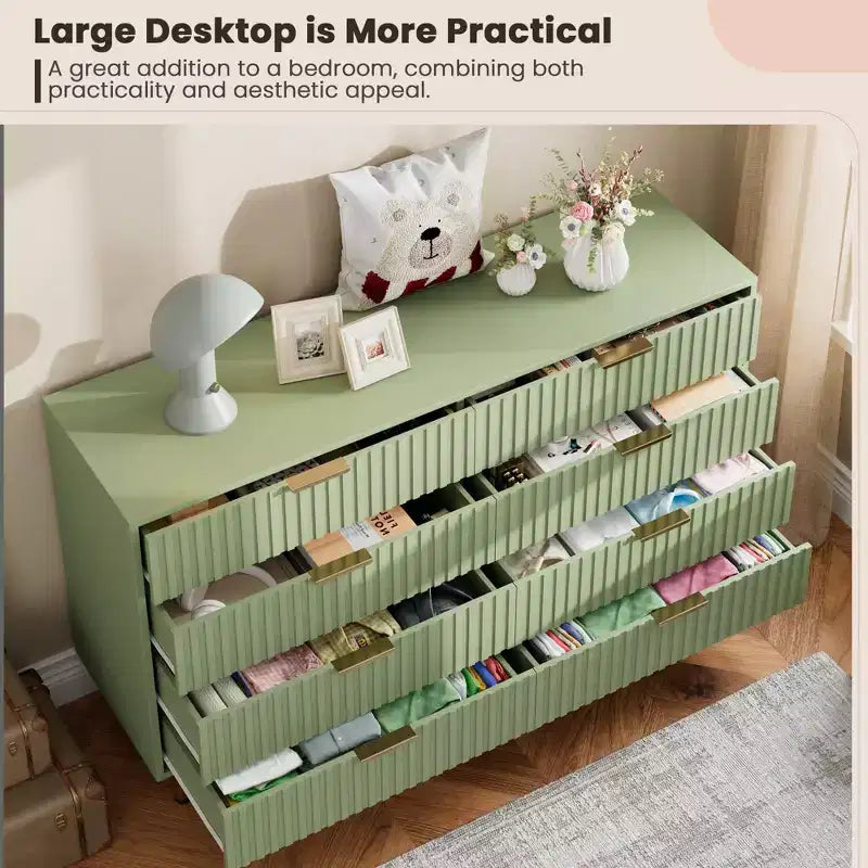 8 Drawer Dresser for Bedroom, Fluted 54 Wide Modern Chest of Drawers with Deep Drawers, Wooden Dresser Organizer for Living Room, Hallway, Kids Room