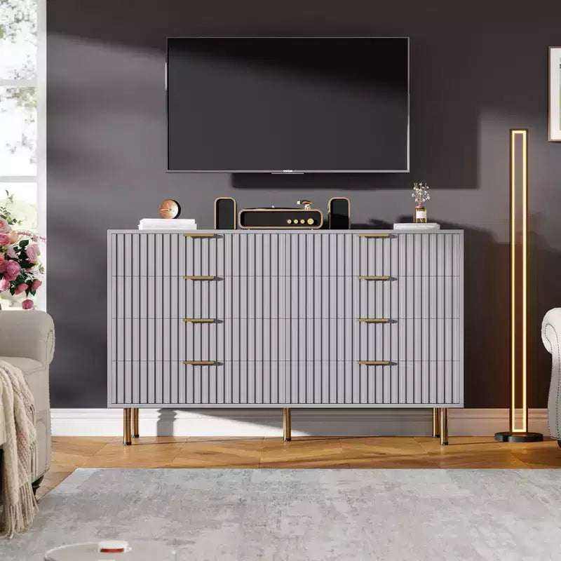 8 Drawer Dresser for Bedroom, Fluted 54 Wide Modern Chest of Drawers with Deep Drawers, Wooden Dresser Organizer for Living Room, Hallway, Kids Room