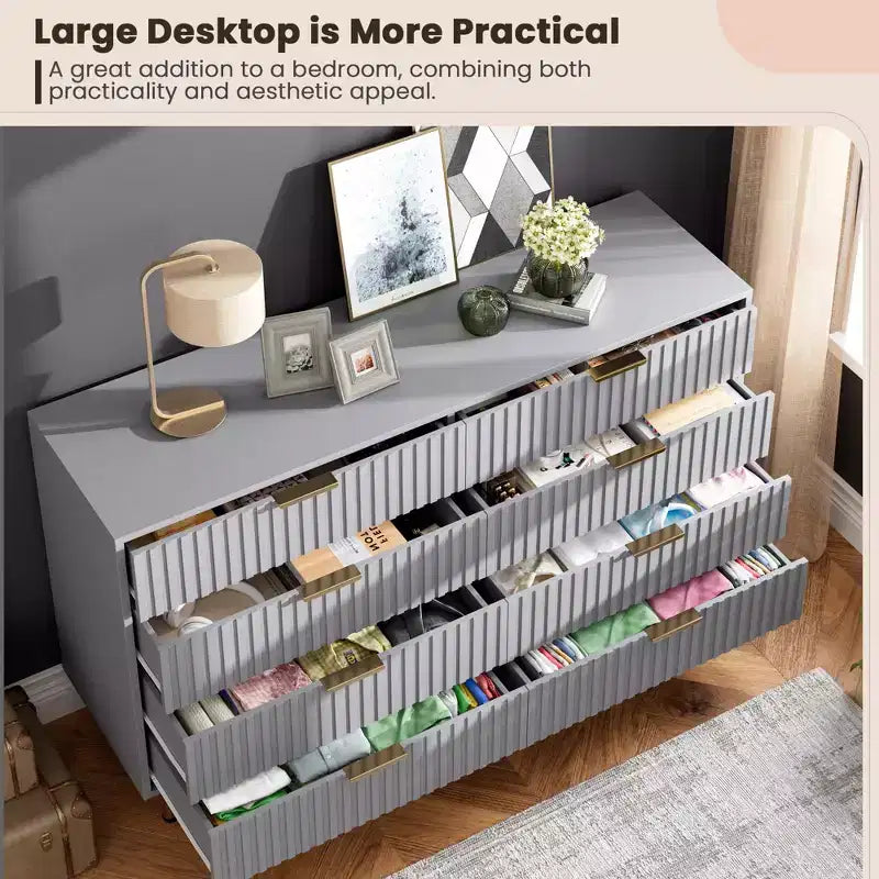 8 Drawer Dresser for Bedroom, Fluted 54 Wide Modern Chest of Drawers with Deep Drawers, Wooden Dresser Organizer for Living Room, Hallway, Kids Room