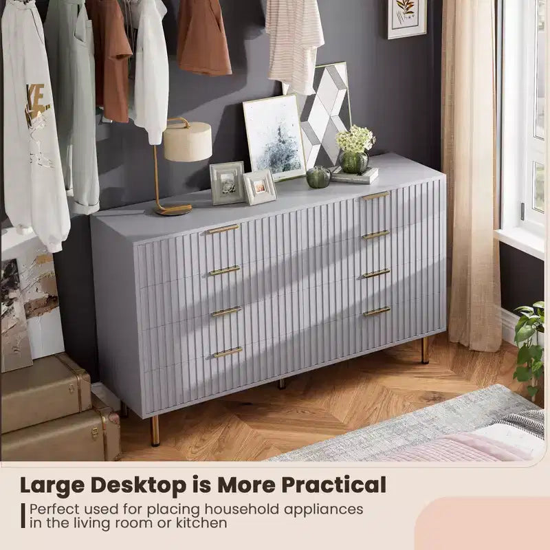 8 Drawer Dresser for Bedroom, Fluted 54 Wide Modern Chest of Drawers with Deep Drawers, Wooden Dresser Organizer for Living Room, Hallway, Kids Room
