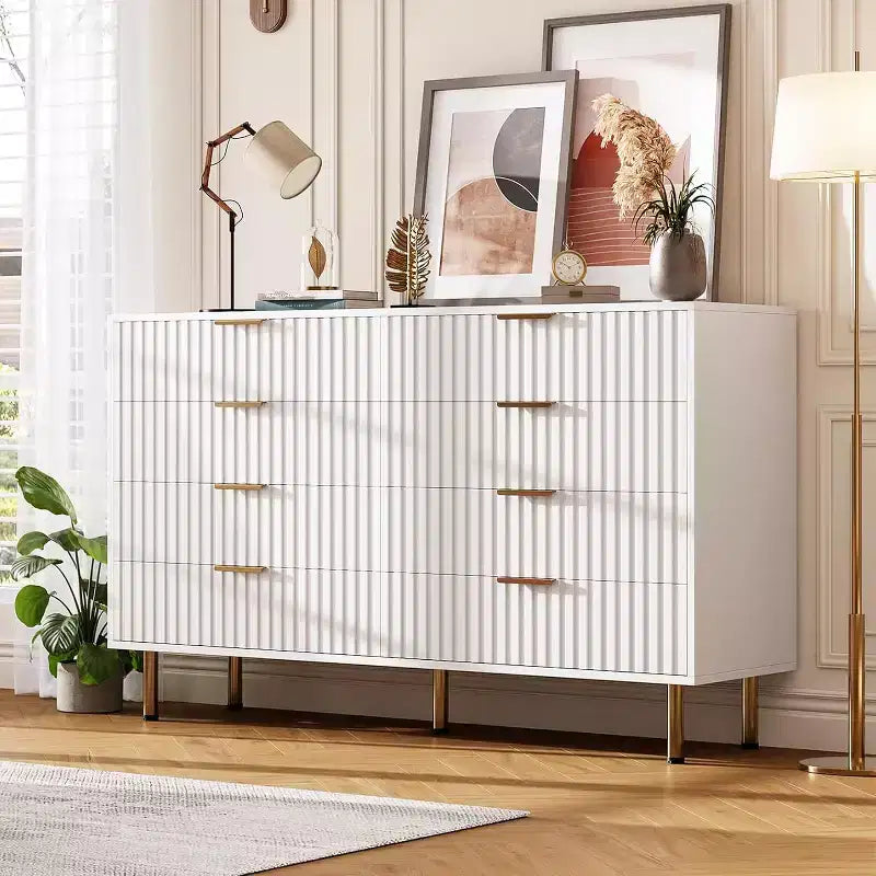 8 Drawer Dresser for Bedroom, Fluted 54 Wide Modern Chest of Drawers with Deep Drawers, Wooden Dresser Organizer for Living Room, Hallway, Kids Room