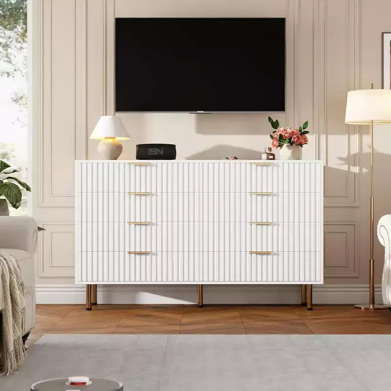 8 Drawer Dresser for Bedroom, Fluted 54 Wide Modern Chest of Drawers with Deep Drawers, Wooden Dresser Organizer for Living Room, Hallway, Kids Room