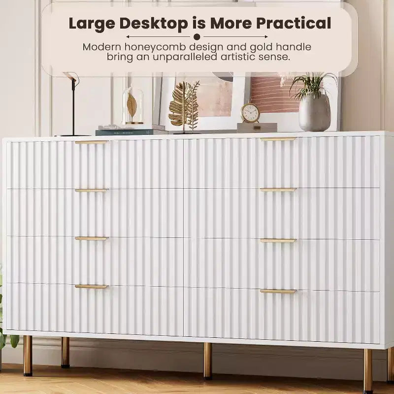 8 Drawer Dresser for Bedroom, Fluted 54 Wide Modern Chest of Drawers with Deep Drawers, Wooden Dresser Organizer for Living Room, Hallway, Kids Room