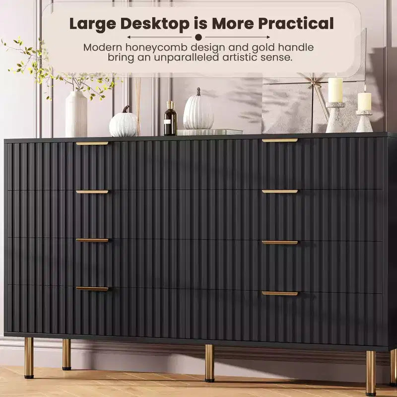 8 Drawer Dresser for Bedroom, Fluted 54 Wide Modern Chest of Drawers with Deep Drawers, Wooden Dresser Organizer for Living Room, Hallway, Kids Room