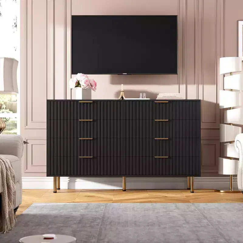 8 Drawer Dresser for Bedroom, Fluted 54 Wide Modern Chest of Drawers with Deep Drawers, Wooden Dresser Organizer for Living Room, Hallway, Kids Room
