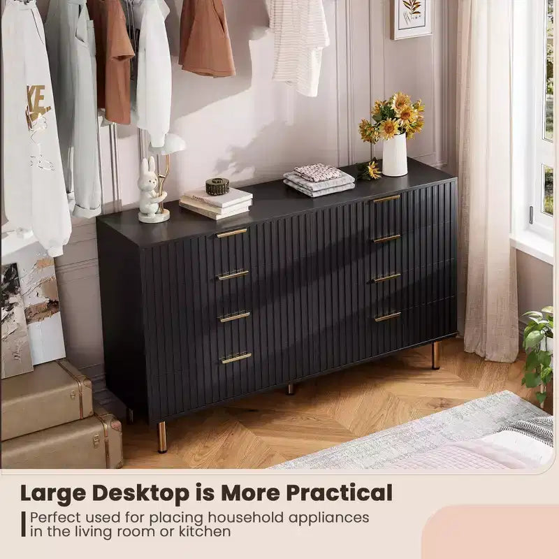 8 Drawer Dresser for Bedroom, Fluted 54 Wide Modern Chest of Drawers with Deep Drawers, Wooden Dresser Organizer for Living Room, Hallway, Kids Room