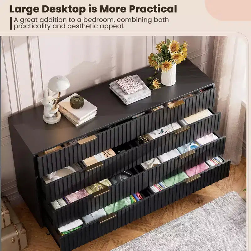8 Drawer Dresser for Bedroom, Fluted 54 Wide Modern Chest of Drawers with Deep Drawers, Wooden Dresser Organizer for Living Room, Hallway, Kids Room