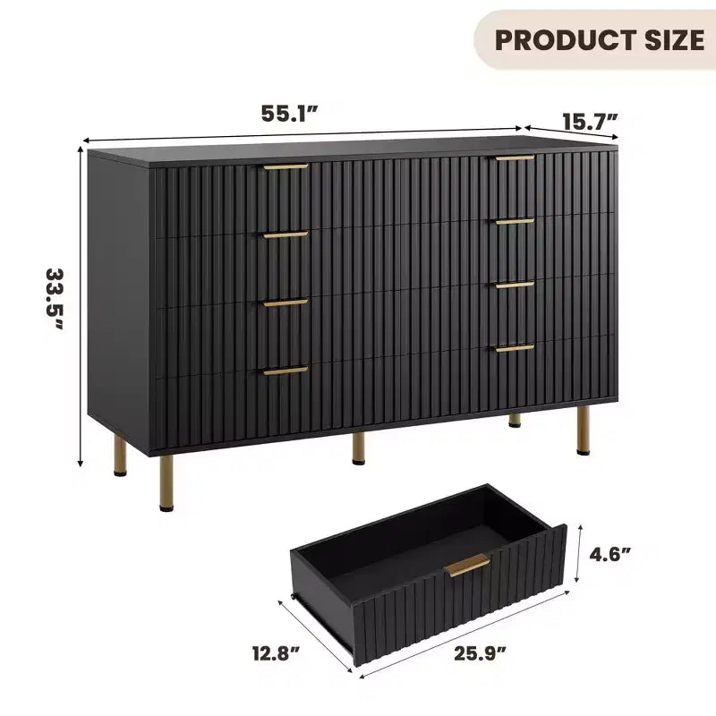 8 Drawer Dresser for Bedroom, Fluted 54 Wide Modern Chest of Drawers with Deep Drawers, Wooden Dresser Organizer for Living Room, Hallway, Kids Room