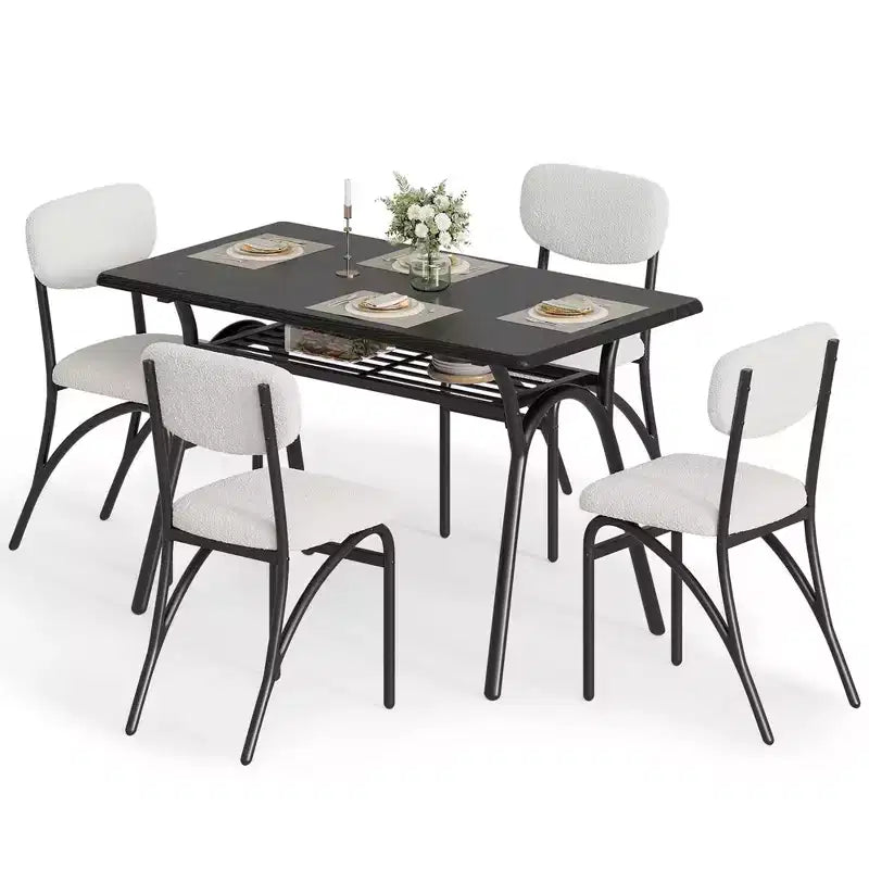 Counter Height Dining Set for 4 - Space Saving Rectangular Table with Storage & Velvet Chairs