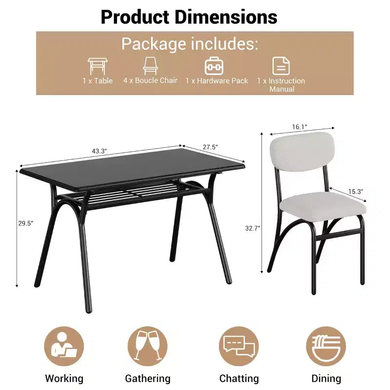 Counter Height Dining Set for 4 - Space Saving Rectangular Table with Storage & Velvet Chairs