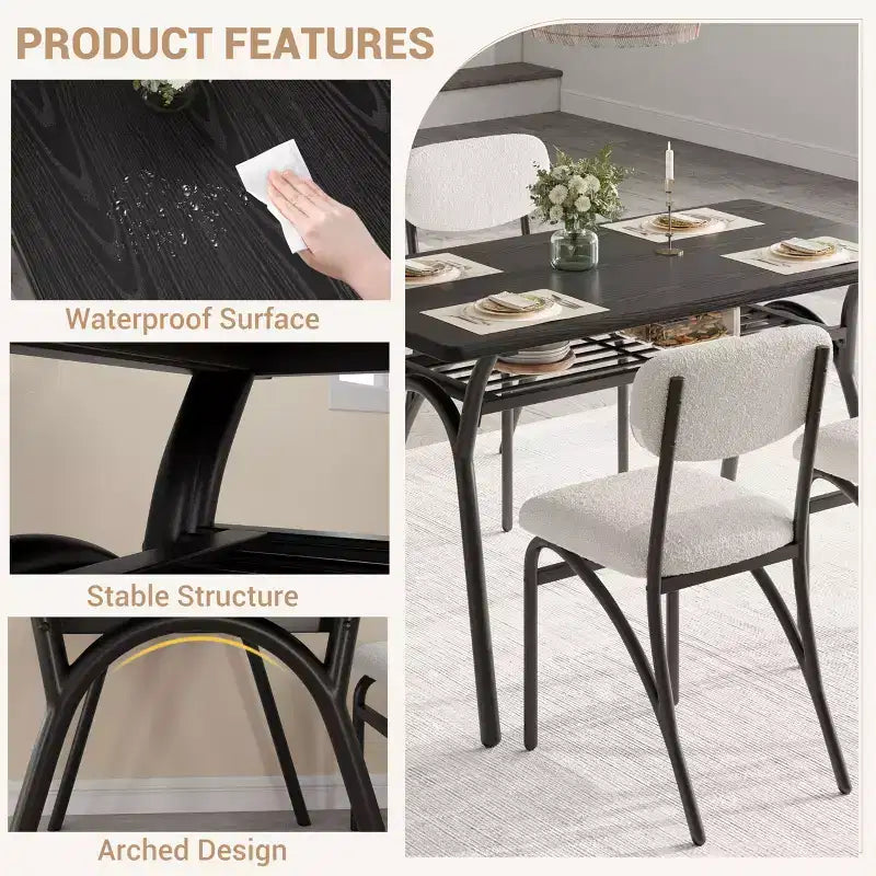 Counter Height Dining Set for 4 - Space Saving Rectangular Table with Storage & Velvet Chairs