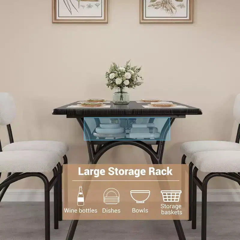 Counter Height Dining Set for 4 - Space Saving Rectangular Table with Storage & Velvet Chairs