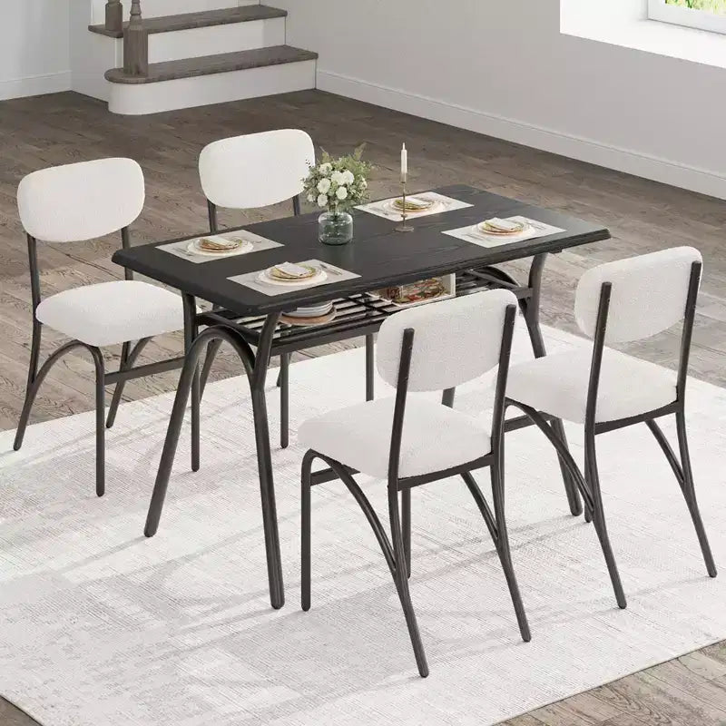 Counter Height Dining Set for 4 - Space Saving Rectangular Table with Storage & Velvet Chairs