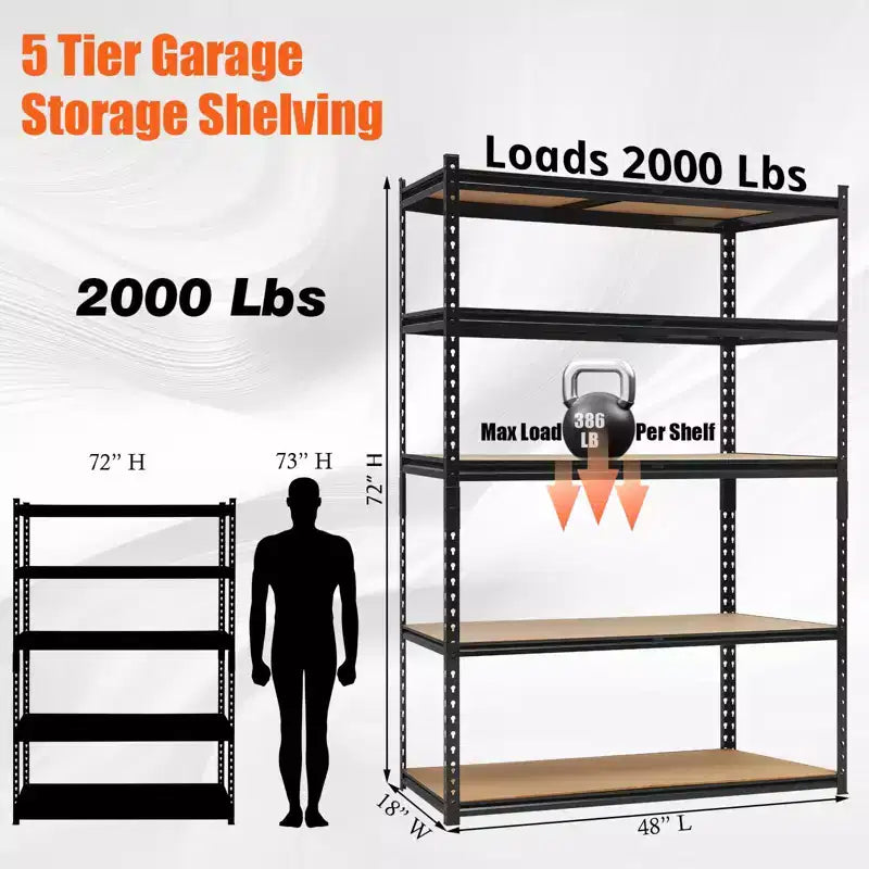 Heavy Duty Garage Shelving Units,5-Tier Adjustable Storage Shelves,Loads 2000 LBSS,Adjustable Garage Storage Shelving, Metal Storage
