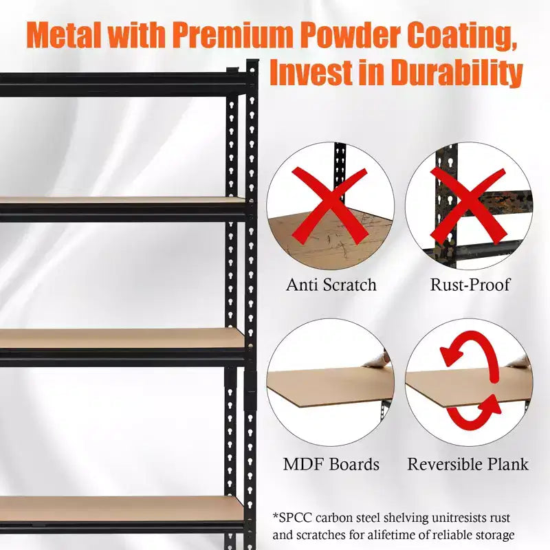 Heavy Duty Garage Shelving Units,5-Tier Adjustable Storage Shelves,Loads 2000 LBSS,Adjustable Garage Storage Shelving, Metal Storage
