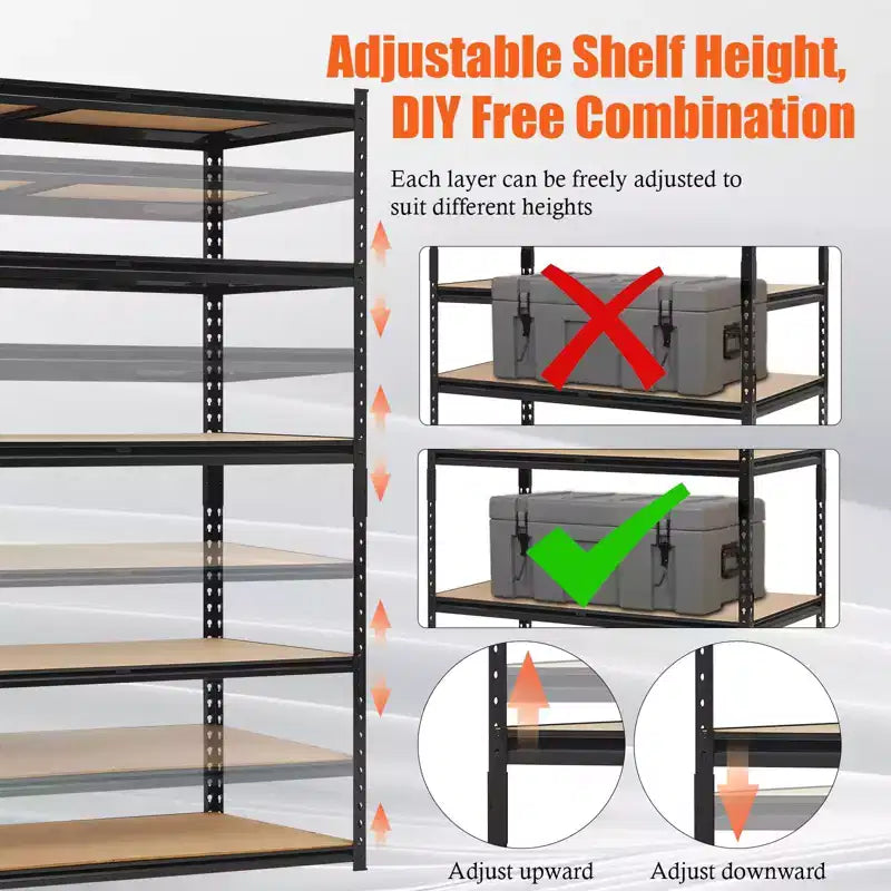 Heavy Duty Garage Shelving Units,5-Tier Adjustable Storage Shelves,Loads 2000 LBSS,Adjustable Garage Storage Shelving, Metal Storage