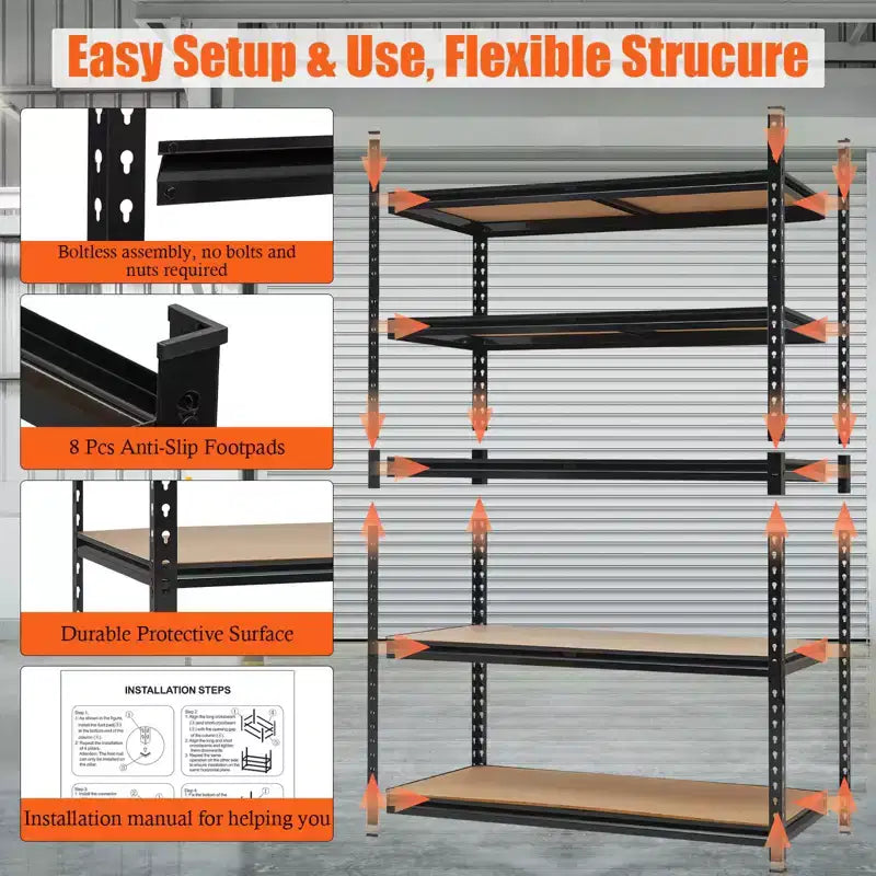 Heavy Duty Garage Shelving Units,5-Tier Adjustable Storage Shelves,Loads 2000 LBSS,Adjustable Garage Storage Shelving, Metal Storage