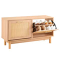 VEVOR Entryway Shoe Bench, 39.4 x 11.8 x 20.9 Inch Rattan-Like Shoes Bench with 2 Flip Drawers, 300lbs Shoe Storage Rack with 4 Compartments, Brown