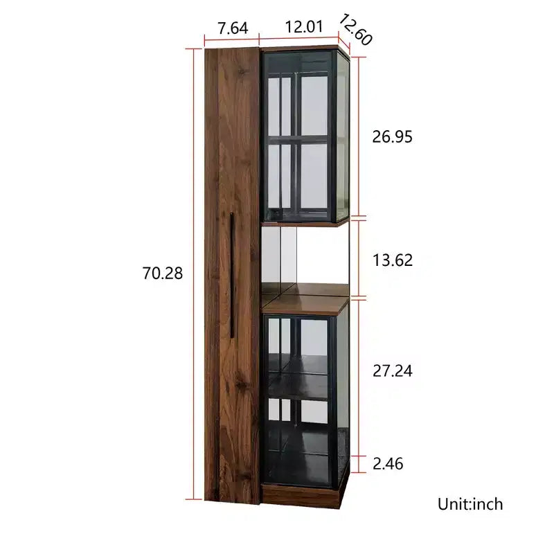 GDFStudio Genevieve Rustic Wooden 70 Display Cabinet with Glass Doors and Lights