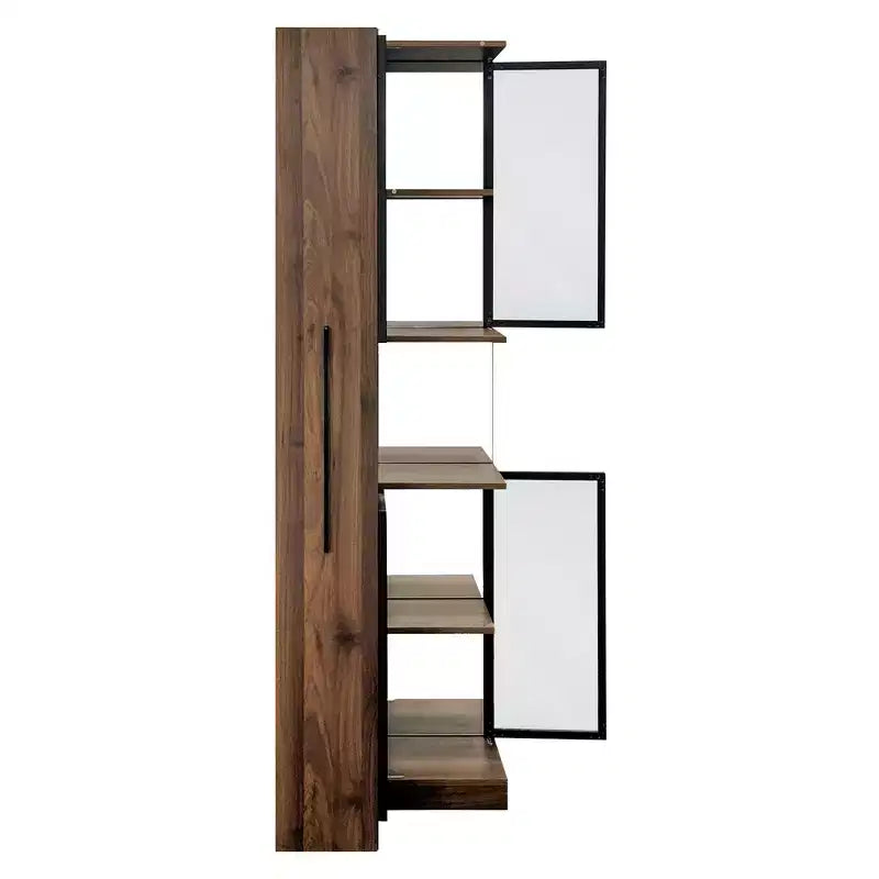GDFStudio Genevieve Rustic Wooden 70 Display Cabinet with Glass Doors and Lights