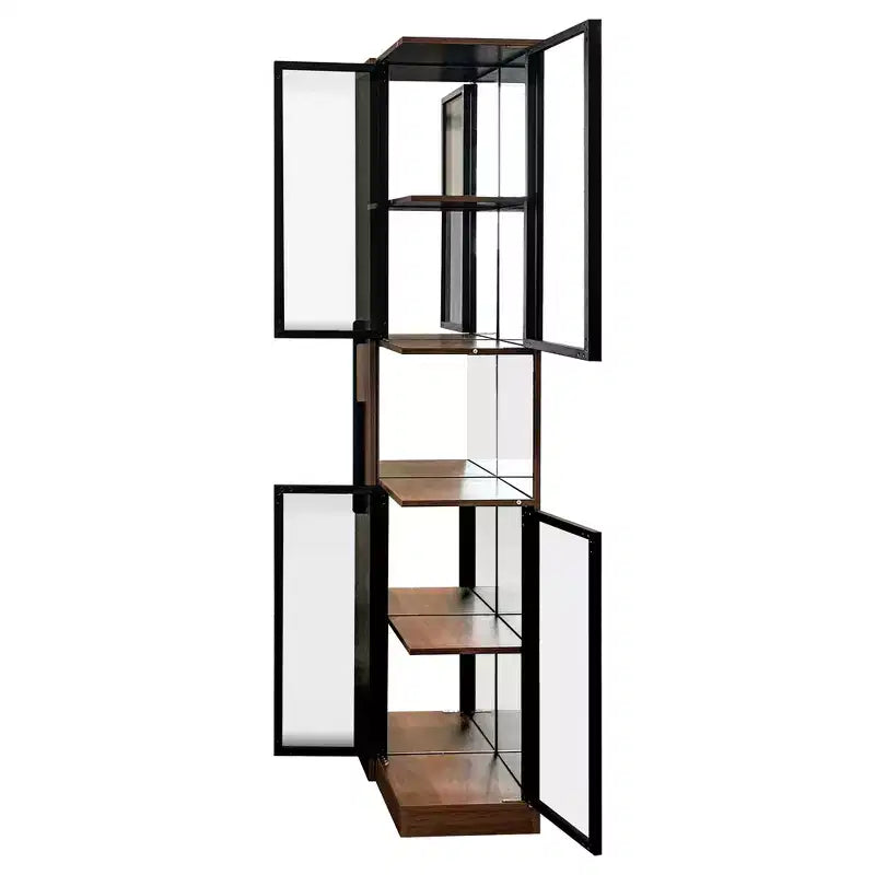 GDFStudio Genevieve Rustic Wooden 70 Display Cabinet with Glass Doors and Lights