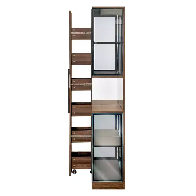 GDFStudio Genevieve Rustic Wooden 70 Display Cabinet with Glass Doors and Lights