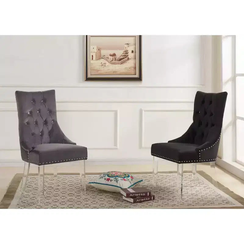 Armen Living,Gobi Modern and Contemporary Tufted Dining Chair in Gray Velvet with Acrylic Legs