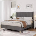 Acekool Full Size Upholstered Bed Frame, Corduroy Platform with Vertical Channel Tufted Wingback Headboard, Wood Slats, No Box Spring, Grey