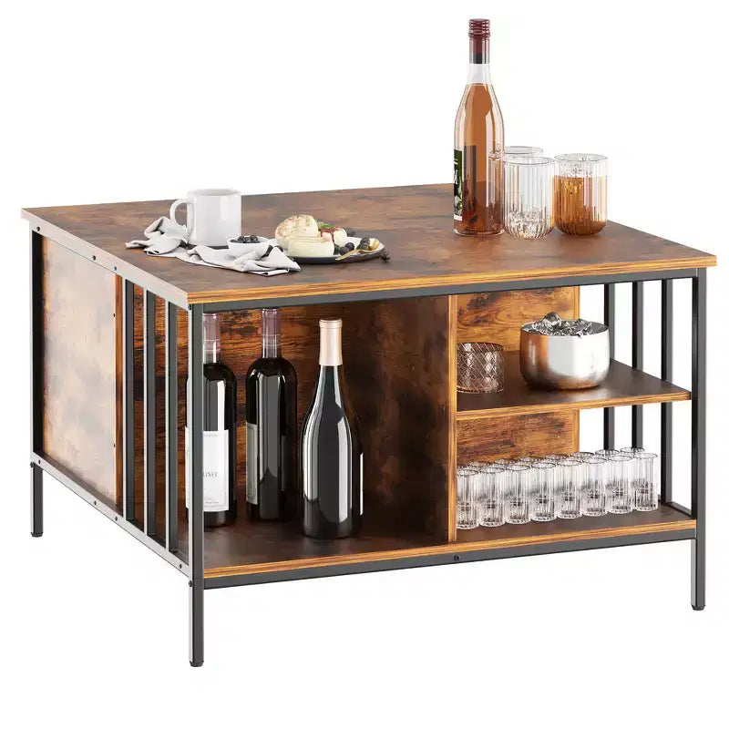 Zeus & Ruta 31.5 Farmhouse Lift-Top Coffee Table with Adjustable Height, Hidden Compartment & 3 Shelves for Living Room
