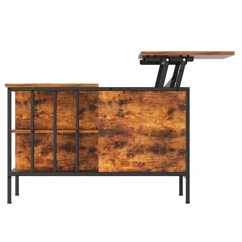 Zeus & Ruta 31.5 Farmhouse Lift-Top Coffee Table with Adjustable Height, Hidden Compartment & 3 Shelves for Living Room