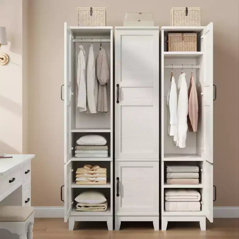 Armoire Wardrobe Closet with 2 Doors,72 Wooden Wardrobe Cabinet with Hanging Rod, Narrow Tall Armoire with 18 Adjustable Shelves for Bedroom
