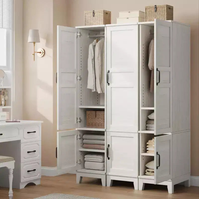 Armoire Wardrobe Closet with 2 Doors,72 Wooden Wardrobe Cabinet with Hanging Rod, Narrow Tall Armoire with 18 Adjustable Shelves for Bedroom