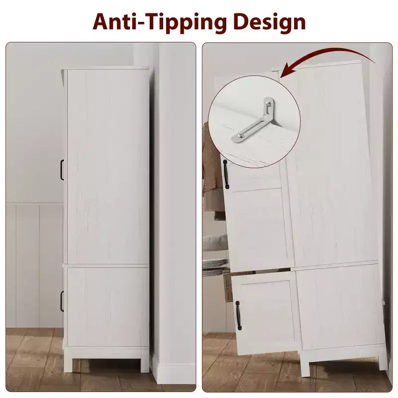 Armoire Wardrobe Closet with 2 Doors,72 Wooden Wardrobe Cabinet with Hanging Rod, Narrow Tall Armoire with 18 Adjustable Shelves for Bedroom