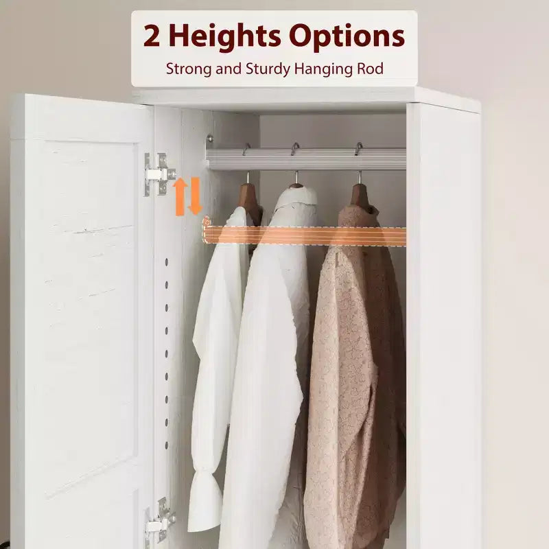 Armoire Wardrobe Closet with 2 Doors,72 Wooden Wardrobe Cabinet with Hanging Rod, Narrow Tall Armoire with 18 Adjustable Shelves for Bedroom