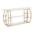 VEVOR Marble Console Table, 3 Tiers Modern Console Table for Open Storage, Golden Geometric Table with Iron Tubes, Anti-Tip Device, Gold