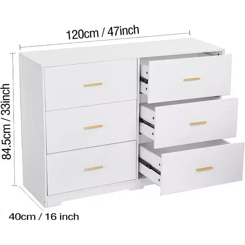 Acekool 6 Drawer Dresser, Modern Chest with Metal Handles, Wooden TV Stand & Storage Organizer for Bedroom, Living Room